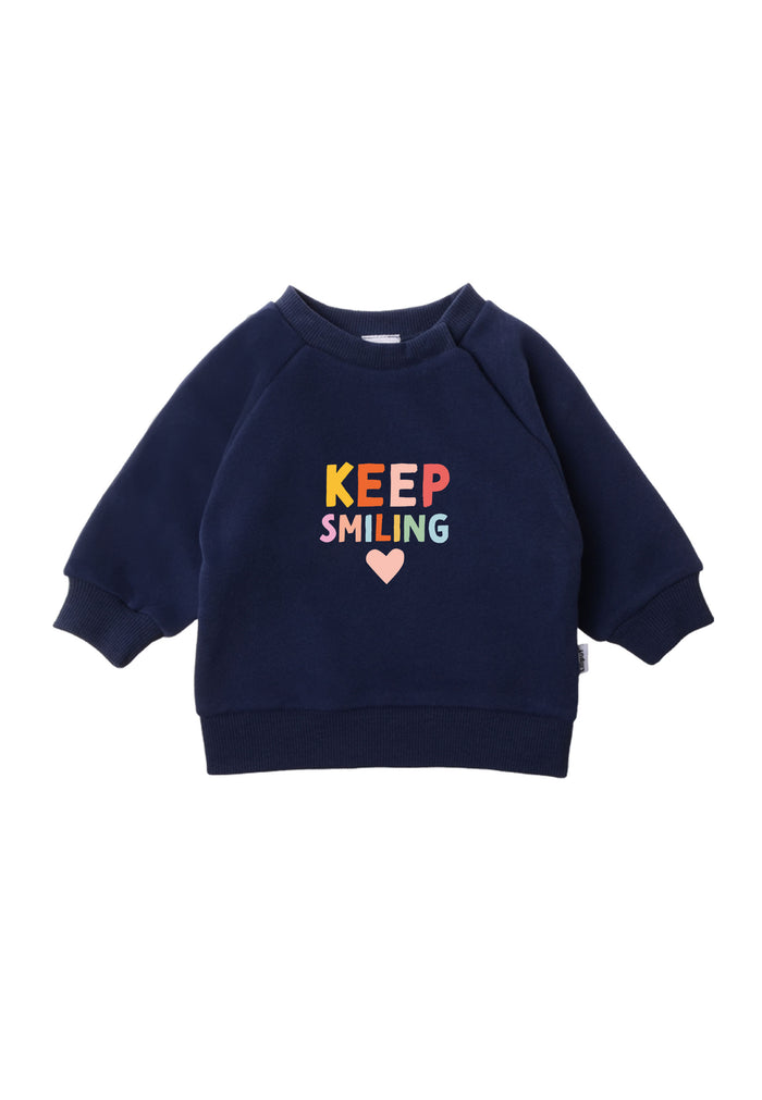 Sweatshirt in navy mit fröhlichem Wording keep smiling.