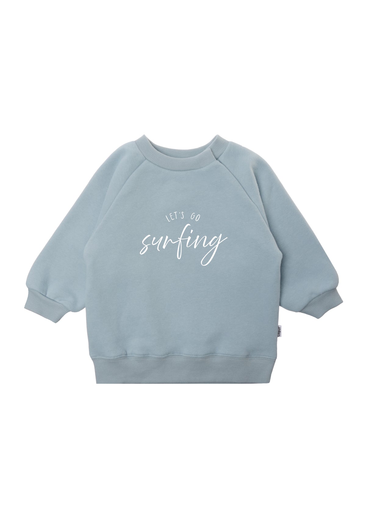 Hellblaues Sweatshirt mit weißem Lets go Surfing Print
