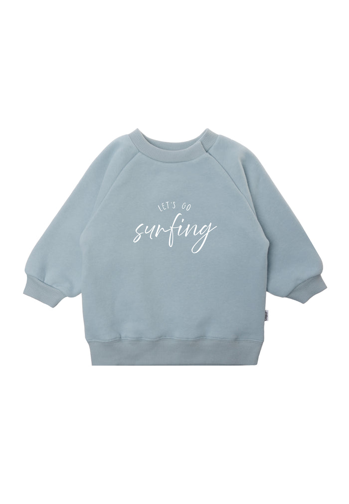 Hellblaues Sweatshirt mit weißem Lets go Surfing Print