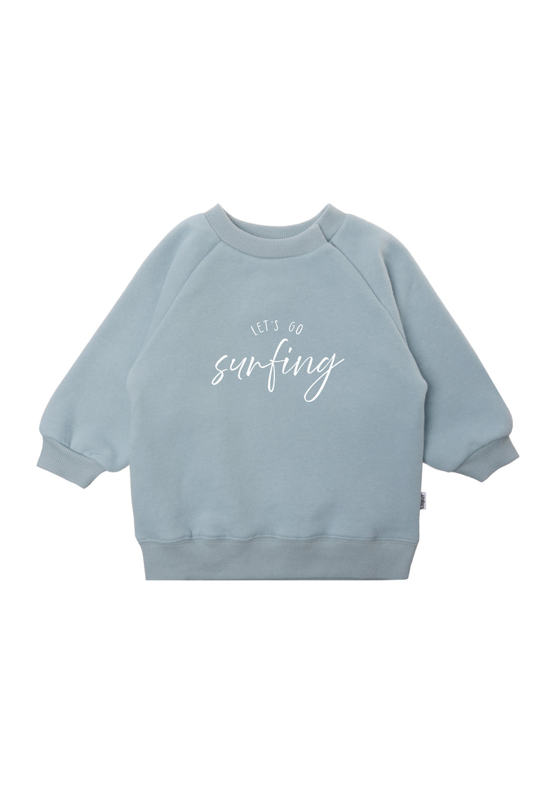 Hellblaues Sweatshirt mit weißem Lets go Surfing Print