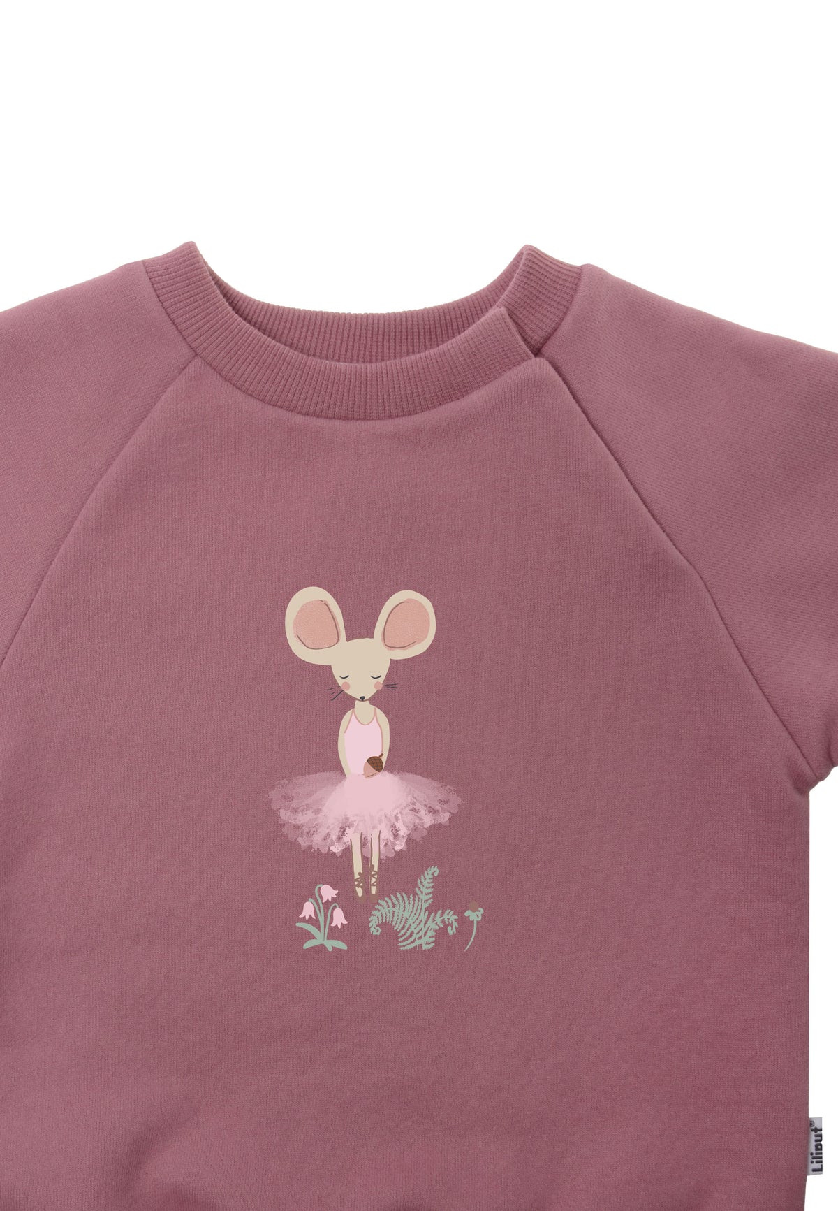 Detailansicht des Ballerina Mause Prints auf dem Sweatshirt in rosè.