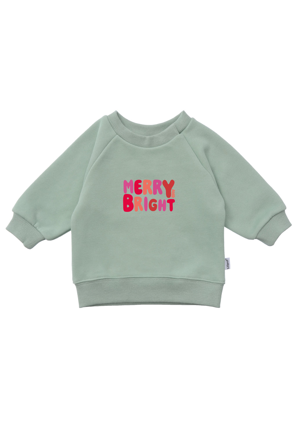 Sweatshirt in grün mit merry and bright Print 