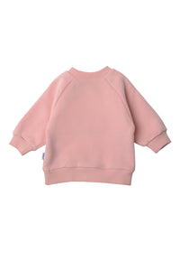 Rückseite Sweatshirt in rosa mit Ribbündchen.