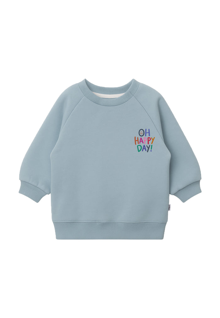 Sweatshirt in hellblau mit Print "Oh Happy Day"
