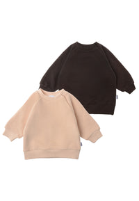 vorderseite von den 2 Sweatshirts in beige und braun