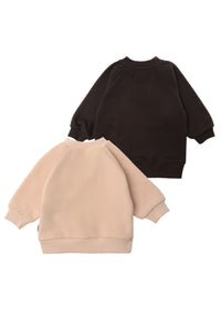 rückseite von den 2 Sweatshirts in beige und braun