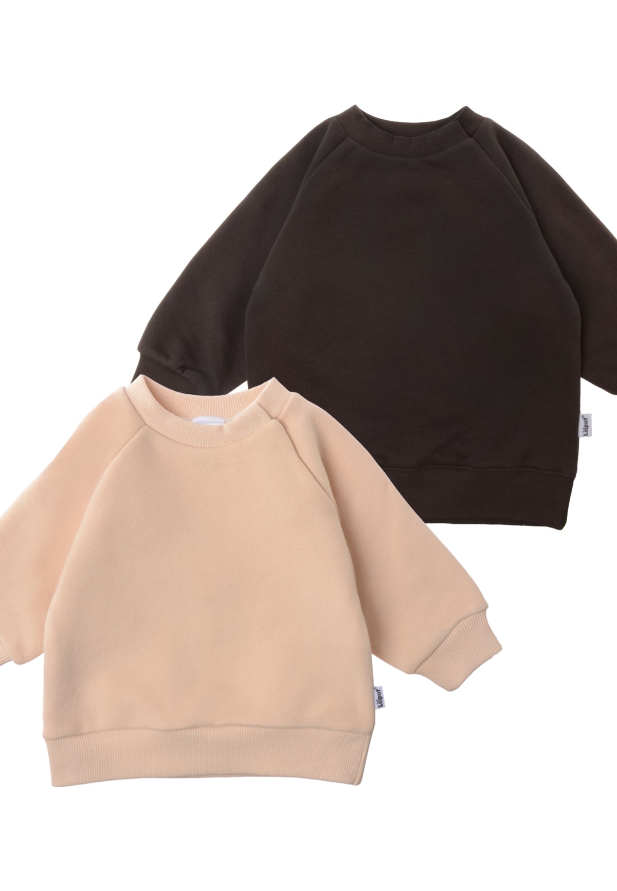 nahaufnahme von den 2 Sweatshirts in beige und braun