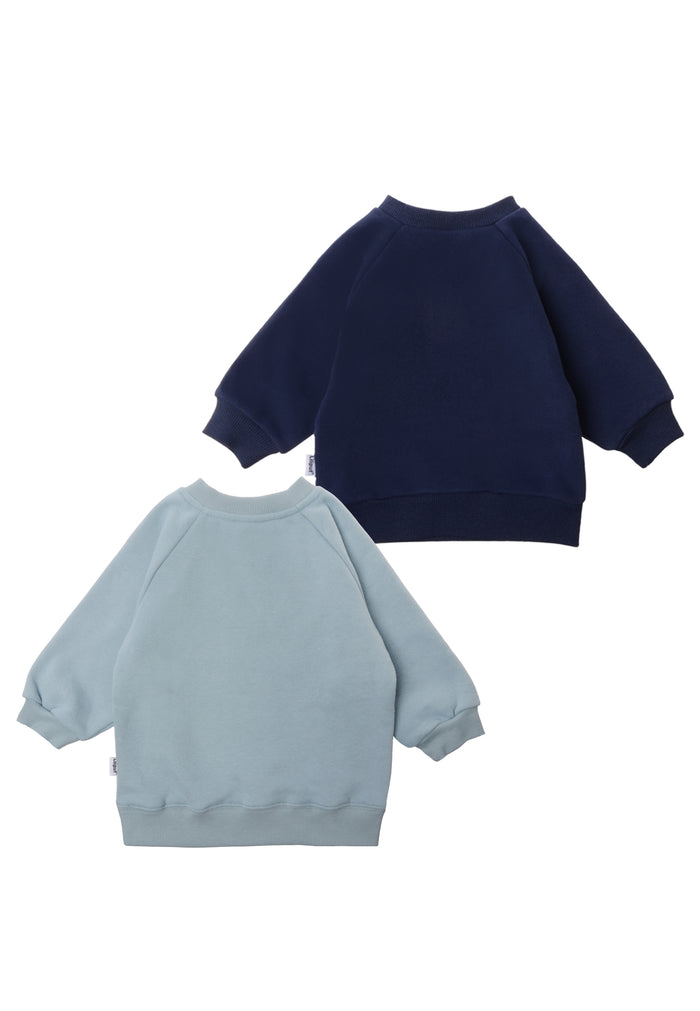 rückseite von den 2 Sweatshirts in hellblau und marine
