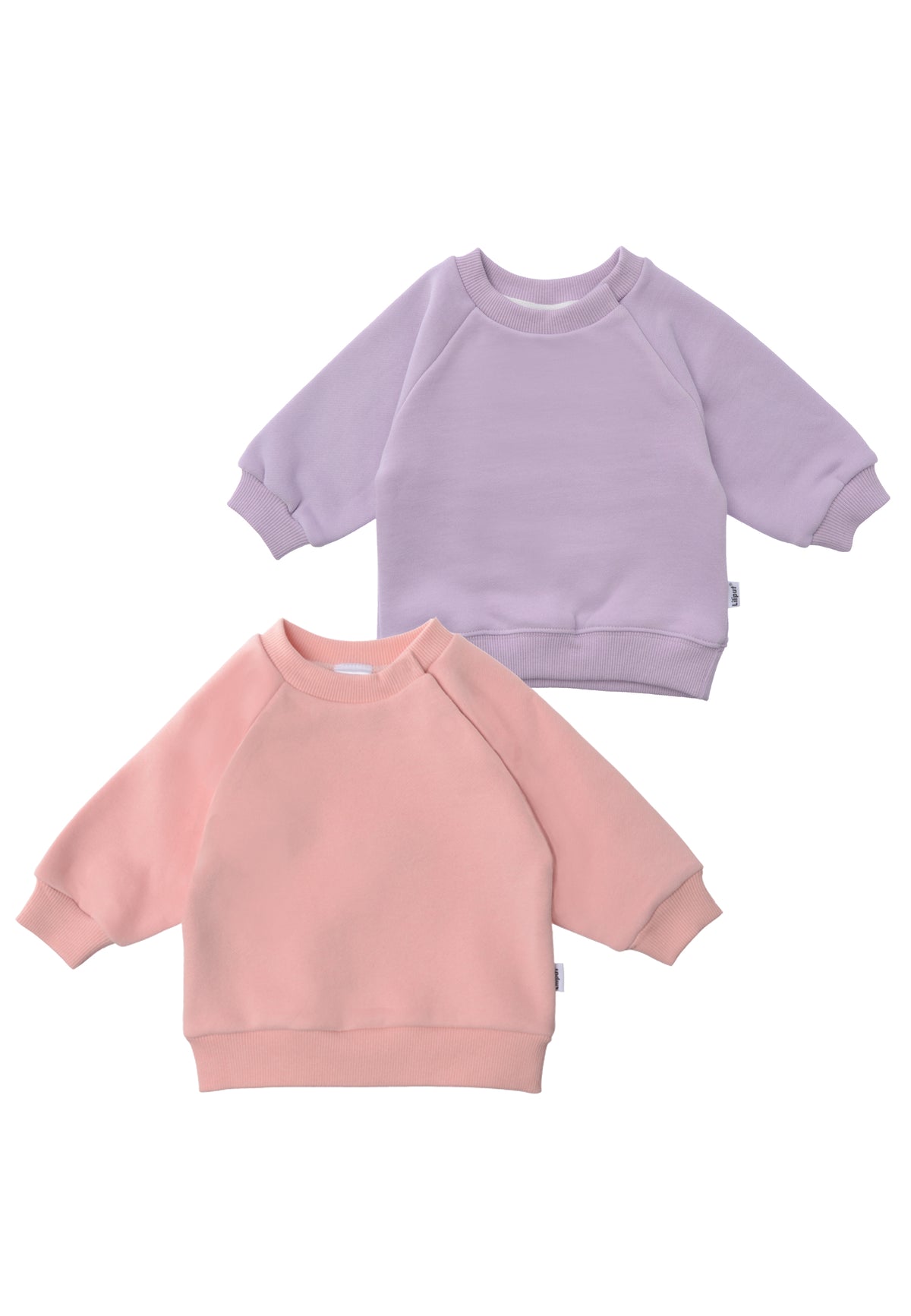 vorderseite vom den 2 Sweatshirts in rosa und flieder