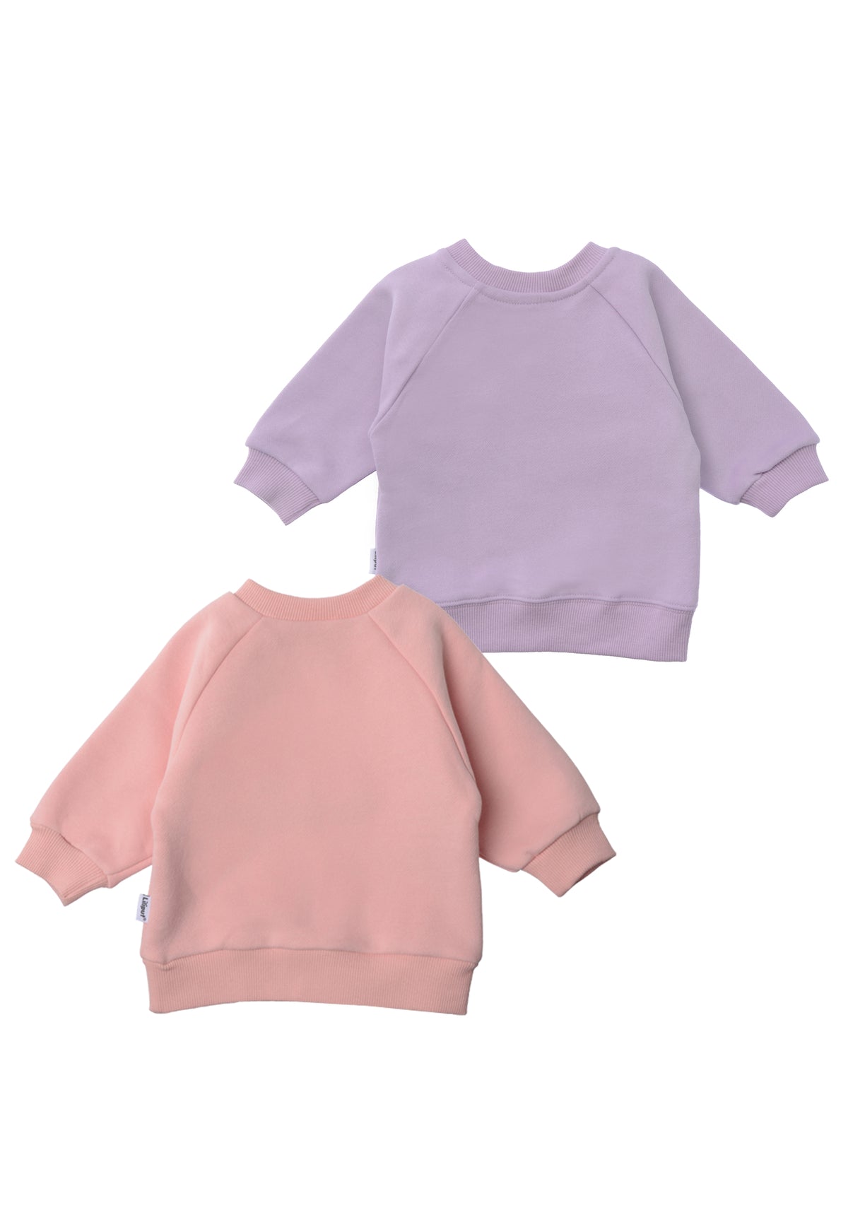 rückrseite vom den 2 Sweatshirts in rosa und flieder