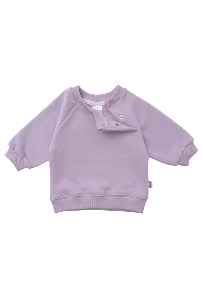 vorderseite von den Sweatshirts flieder mit offenen drckknöpfen