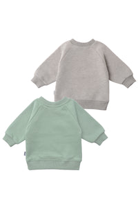 rückseite von den 2 Sweatshirts in schilf und graumelange