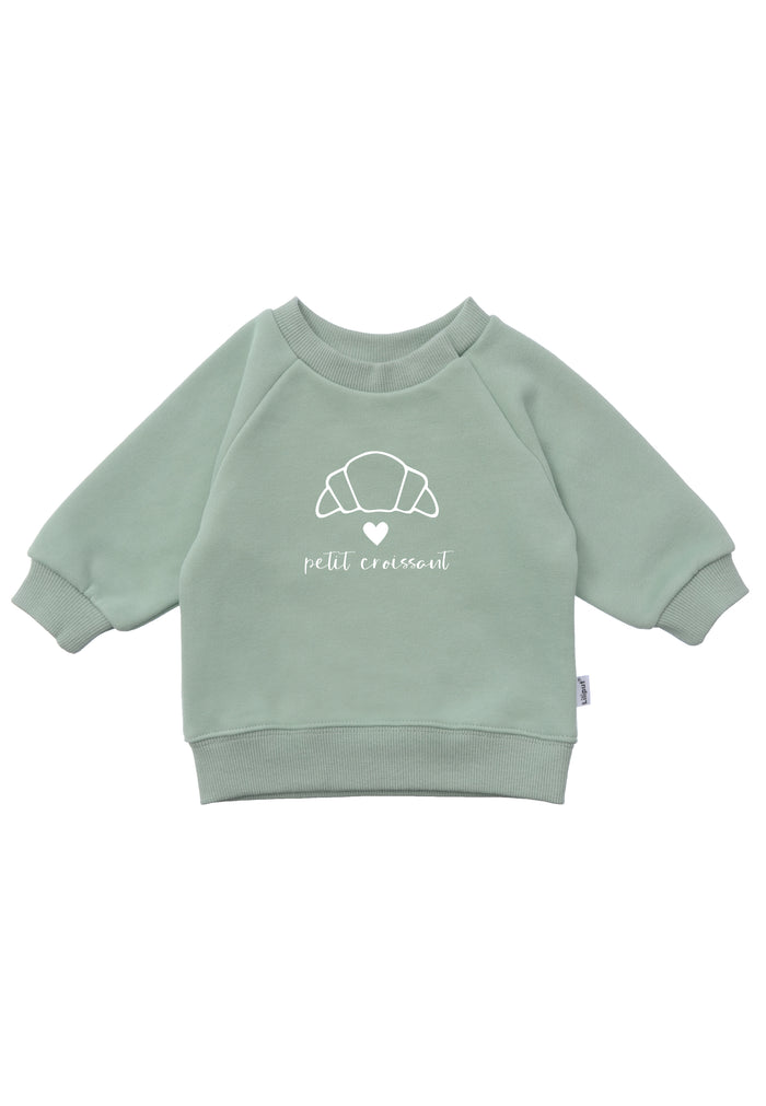 Sweatshirt in schilf mit Druck Croissant und weißem Herz und Schriftzug Petit Croissant