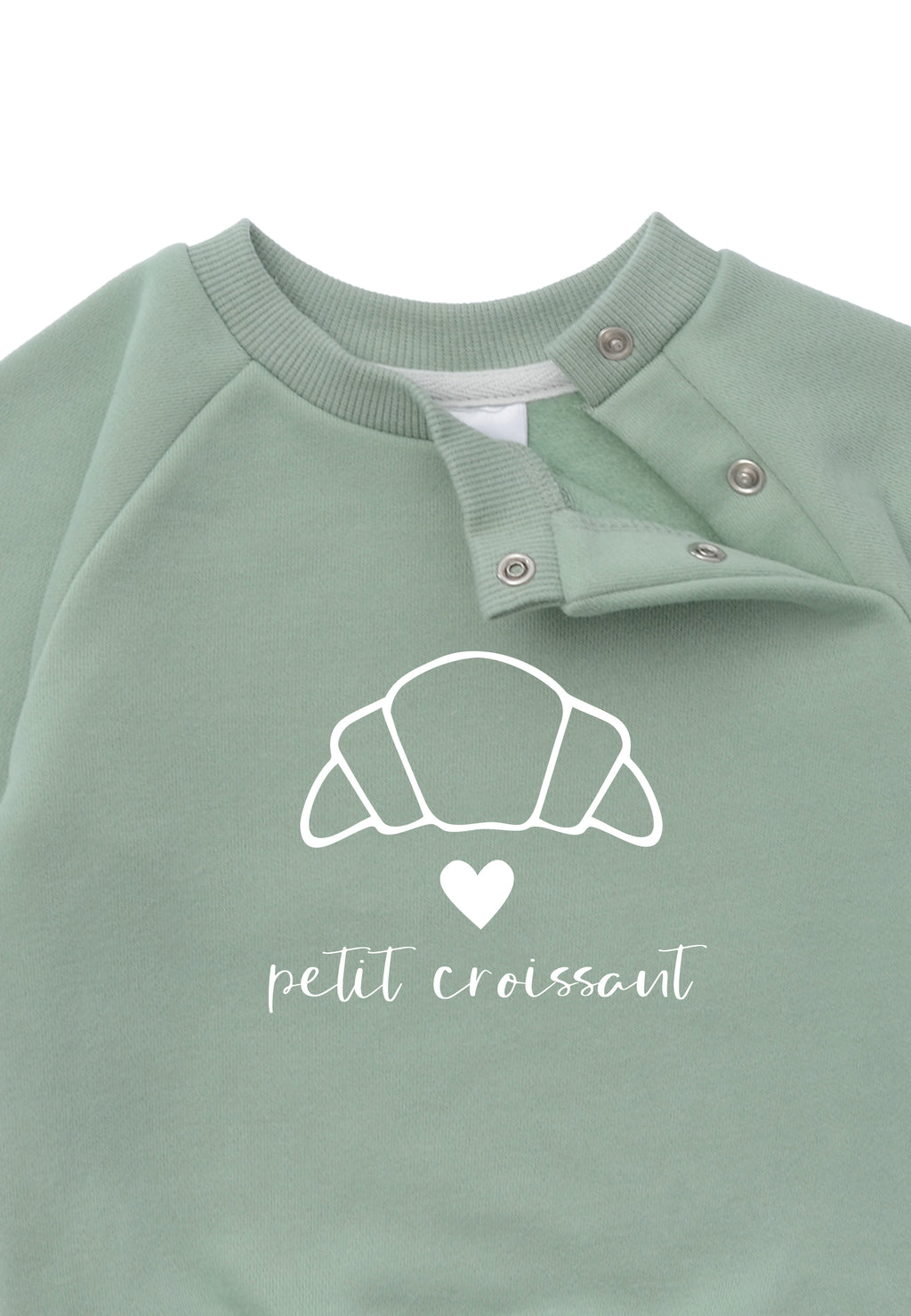 Sweatshirt in schilf mit Druck Croissant und weißem Herz und Schriftzug Petit Croissant