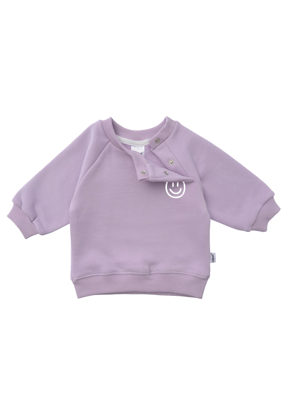  Sweatshirt "smily" in der Farbe flieder und versteckten Druckknöpfen