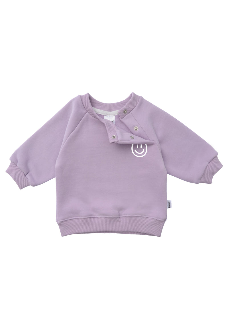  Sweatshirt "smily" in der Farbe flieder und versteckten Druckknöpfen