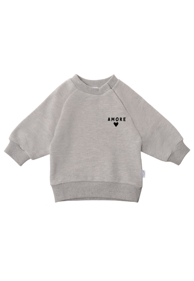 Sweatshirt in der Farbe graumelange mit dem Druck "amore" 