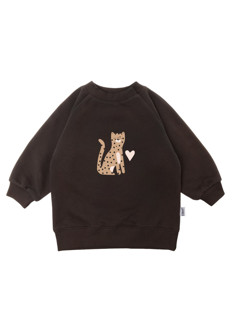 braunes Sweatshirt mit Leo Aufdruck auf der Vorderseite