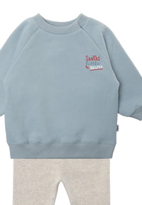 Im Detail 2tlg. Set mit Sweatshirt in hellblau "Santas little helper" und Leggings in der Farbe graumelange