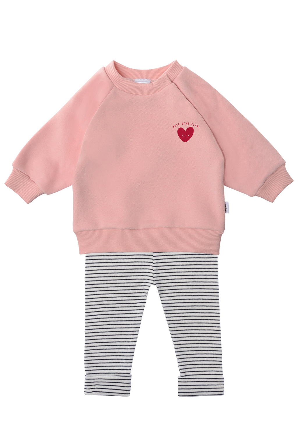 2tlg. Set mit Sweatshirt in rosa "rotes herz" und Leggings schwarz gestreift in der Farbe ecru