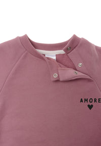 2tlg. Set mit Sweatshirt in rosenholz "amore" mit versteckten Druckknöpfen