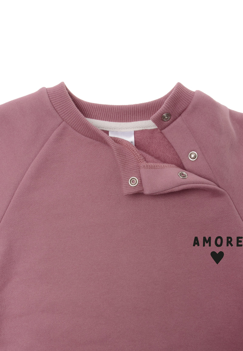 2tlg. Set mit Sweatshirt in rosenholz "amore" mit versteckten Druckknöpfen