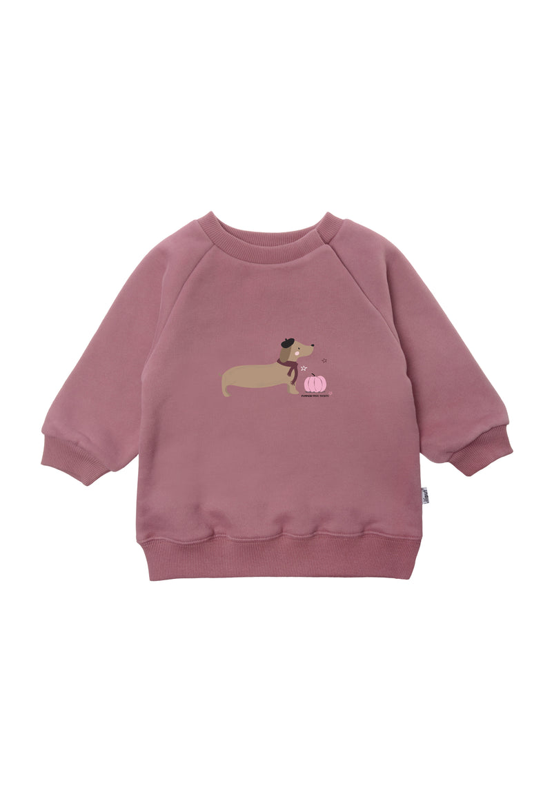 Sweatshirt in rosenholz "Dackel mit Kürbis rosa" 