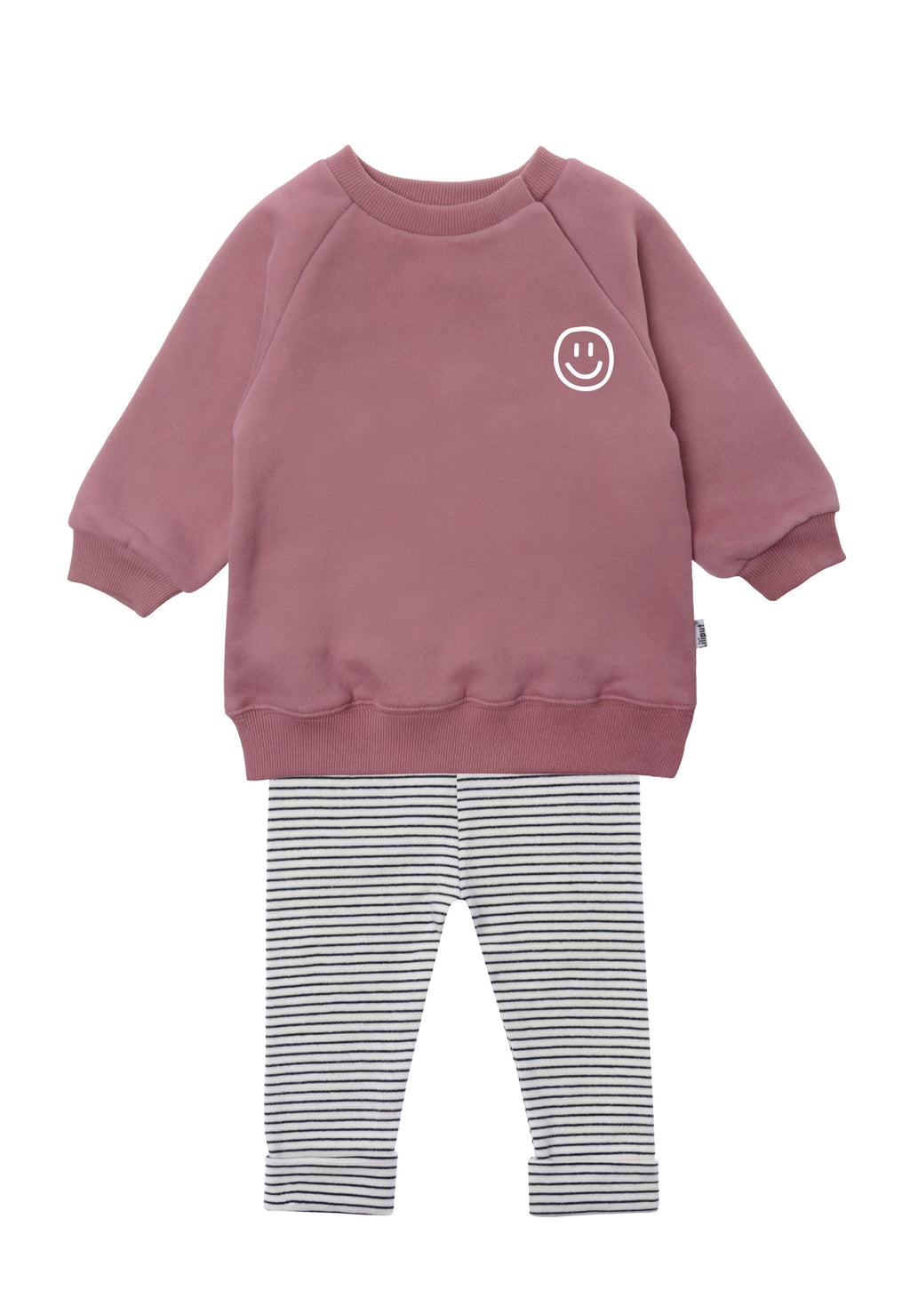 2tlg. Set mit Sweatshirt in rosenholz "smily" und Leggings schwarz gestreift in der Farbe ecru