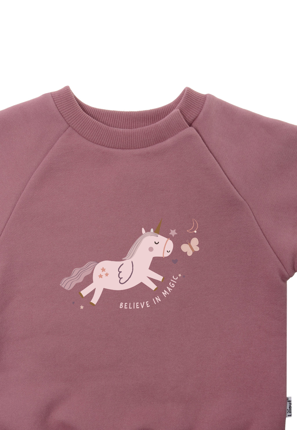 2tlg. Set mit Sweatshirt in rosenholz "Einhorn believe in magic" und Leggings in der Farbe geaumelange