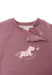 Sweatshirt in rosenholz "Einhorn believe in magic" mit versteckten Druckknöpfen