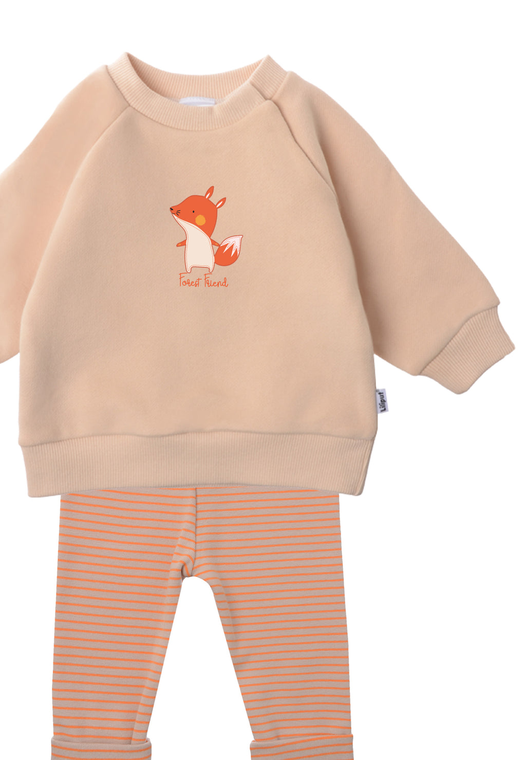 2tlg. Set mit Sweatshirt in beige "Fuchs" und beige/orange gestreifte Leggings 