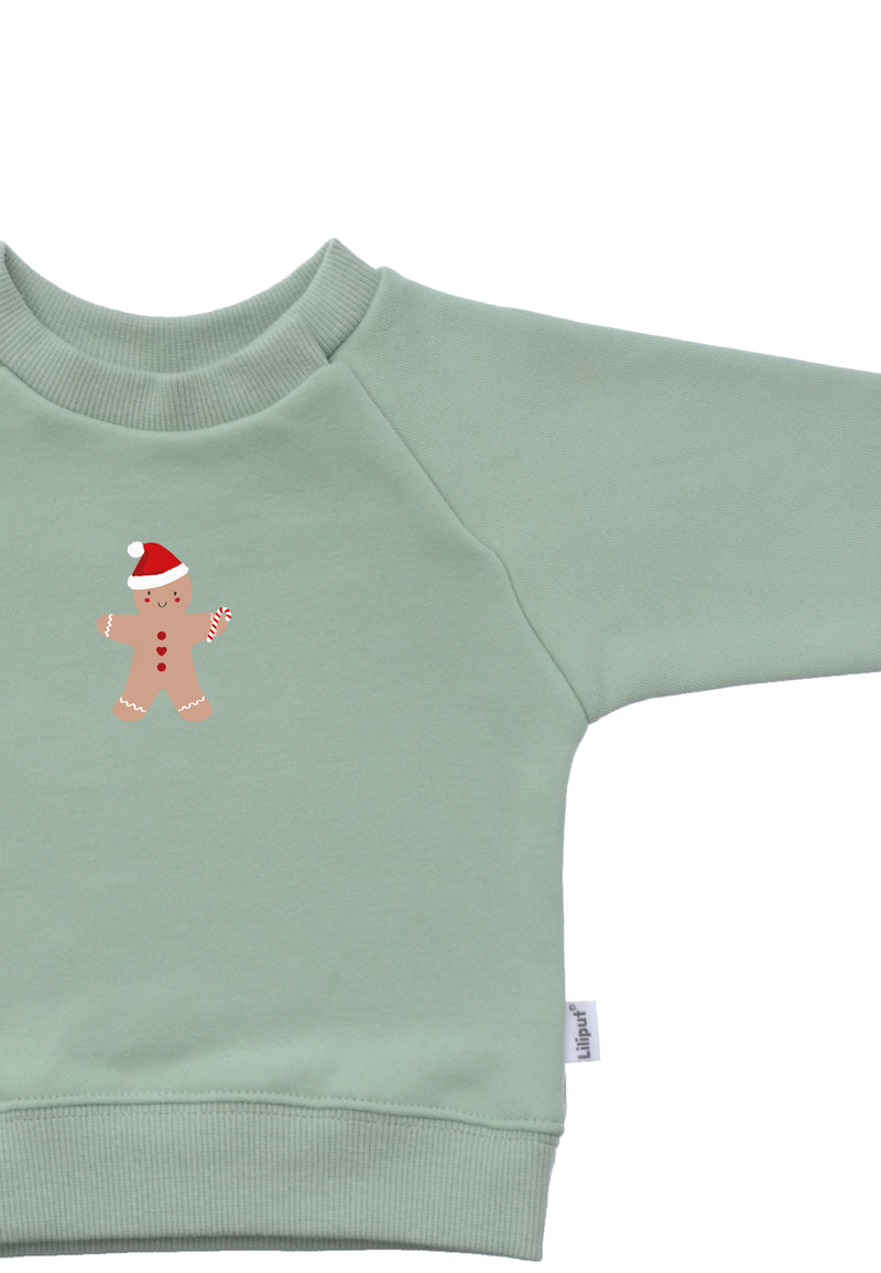 Der Sweater in schilf mit Raglanärmeln.