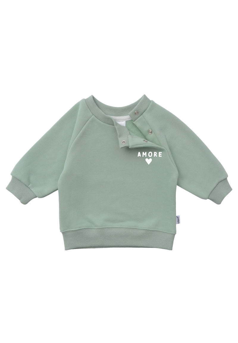 Sweatshirt in schilf mit dem Druck "amore" mit versteckten Druckknöpfen