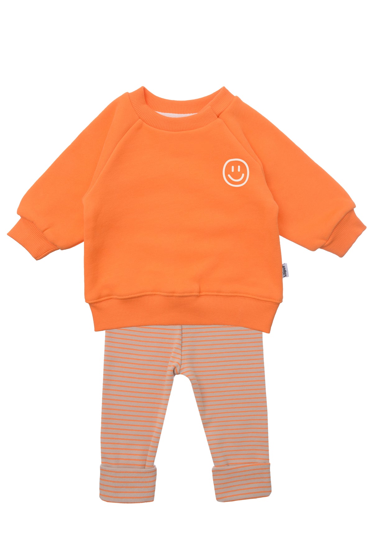 2tlg. Set mit Sweatshirt in orange "smily" und orange/beige gestreiften Leggings