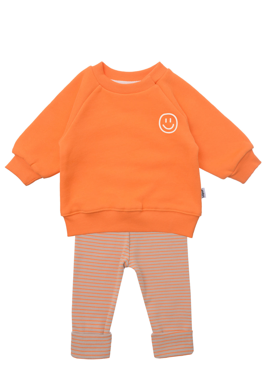 2tlg. Set mit Sweatshirt in orange "smily" und orange/beige gestreiften Leggings