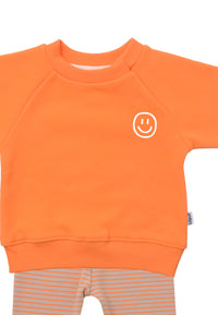 Im Detail 2tlg. Set mit Sweatshirt in orange "smily" und orange/beige gestreiften Leggings