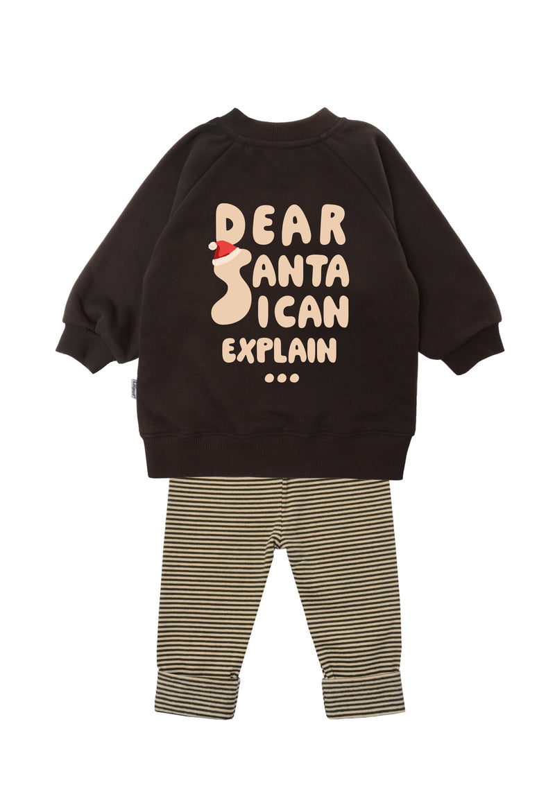 Rückseite vom 2tlg. Set mit Sweatshirt und Leggings mit Druck hinten "dear santa i can explain..."