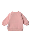 Rückseite rosa Sweatshirt mit Raglanärmeln und Ribbündchen.