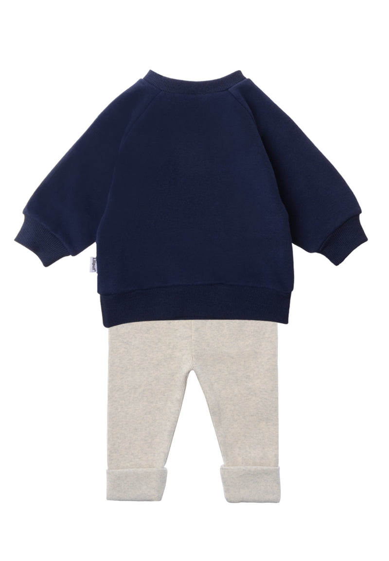 Rückansicht Sweatshirt marine und Leggings grau