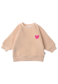 Sweatshirt beige mit pinkem Herz-Print