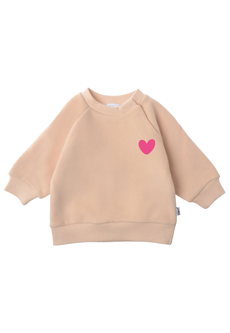 Sweatshirt beige mit pinkem Herz-Print