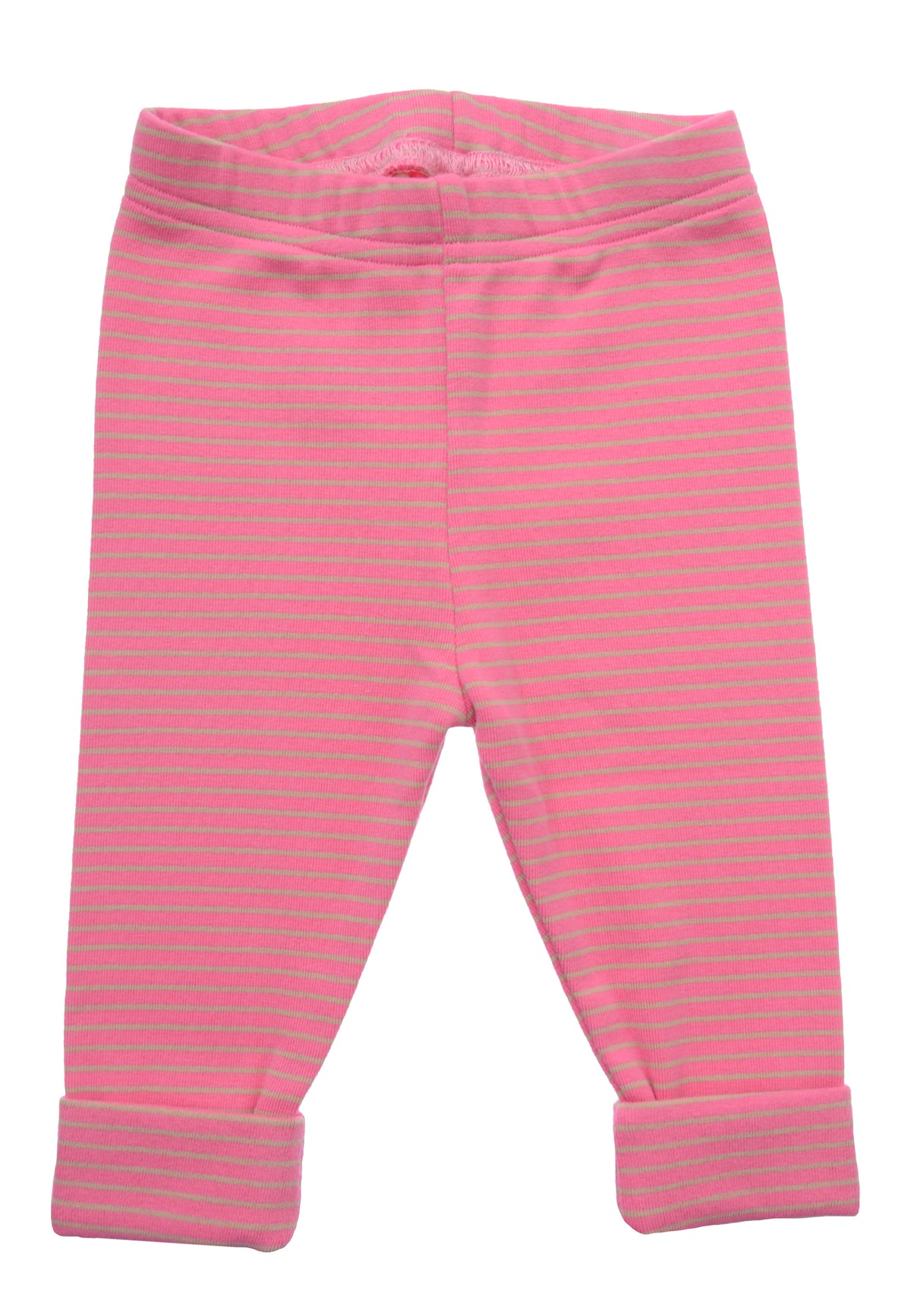 pink-rosa gestreifter Leggings, flach auf weißem Hintergrund