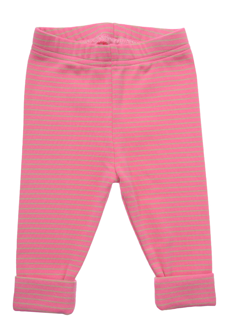 pink-rosa gestreifter Leggings, flach auf weißem Hintergrund