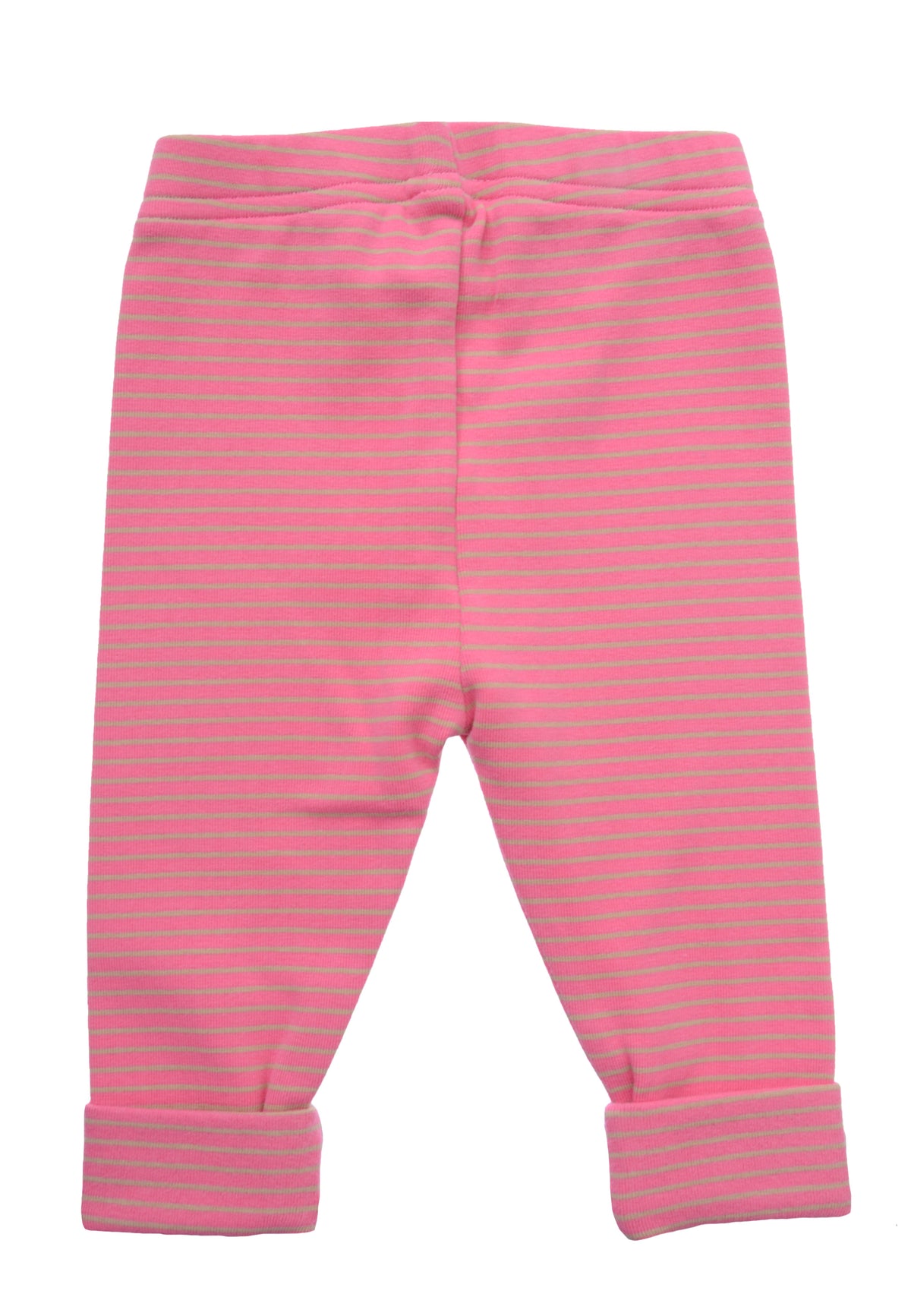 pink-rosa gestreifter Leggings, flach auf weißem Hintergrund