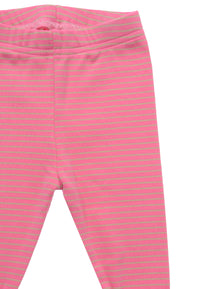 pink-rosa gestreifter Leggings, flach auf weißem Hintergrund