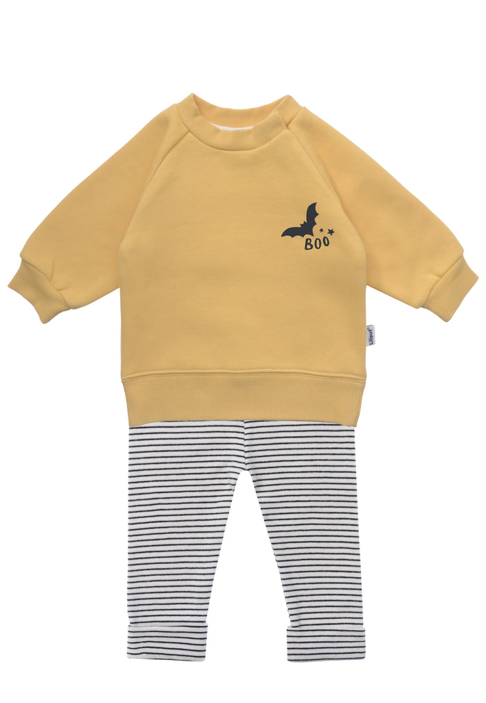 2tlg. Set mit Sweatshirt "Boo" in gelb und Leggings