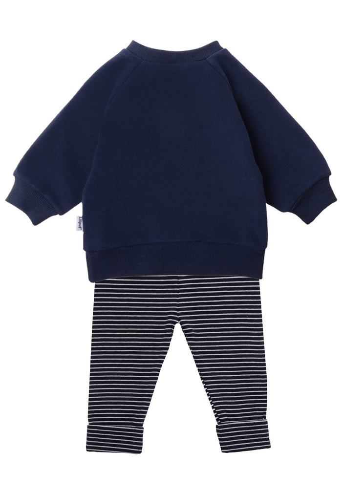 2tlg. Set mit Sweatshirt "Boo" in marine und Ringel Leggings
