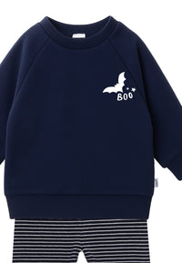 2tlg. Set mit Sweatshirt "Boo" in marine und Ringel Leggings