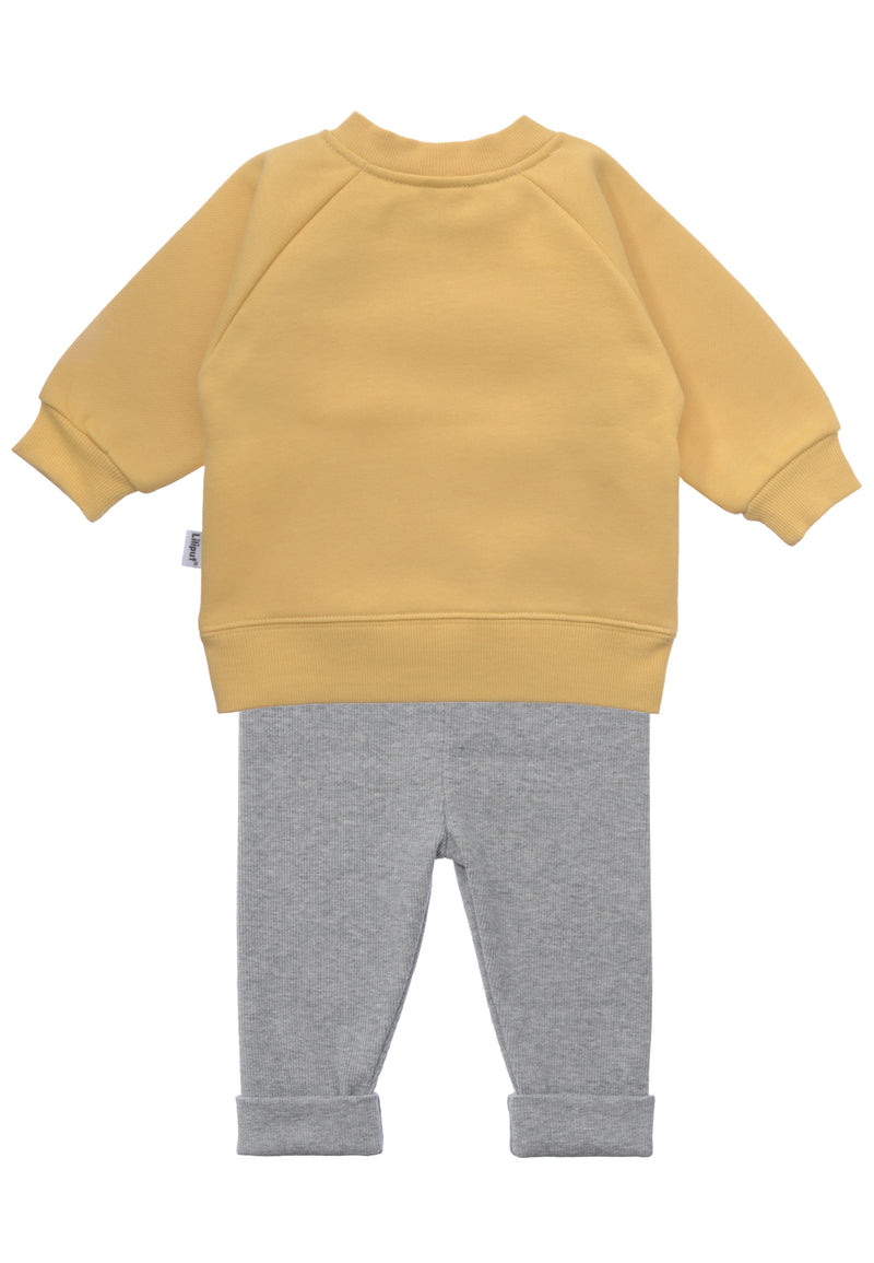 2tlg. Set mit Sweatshirt "little pumpkin" in gelb und dunkelgrauer Leggings