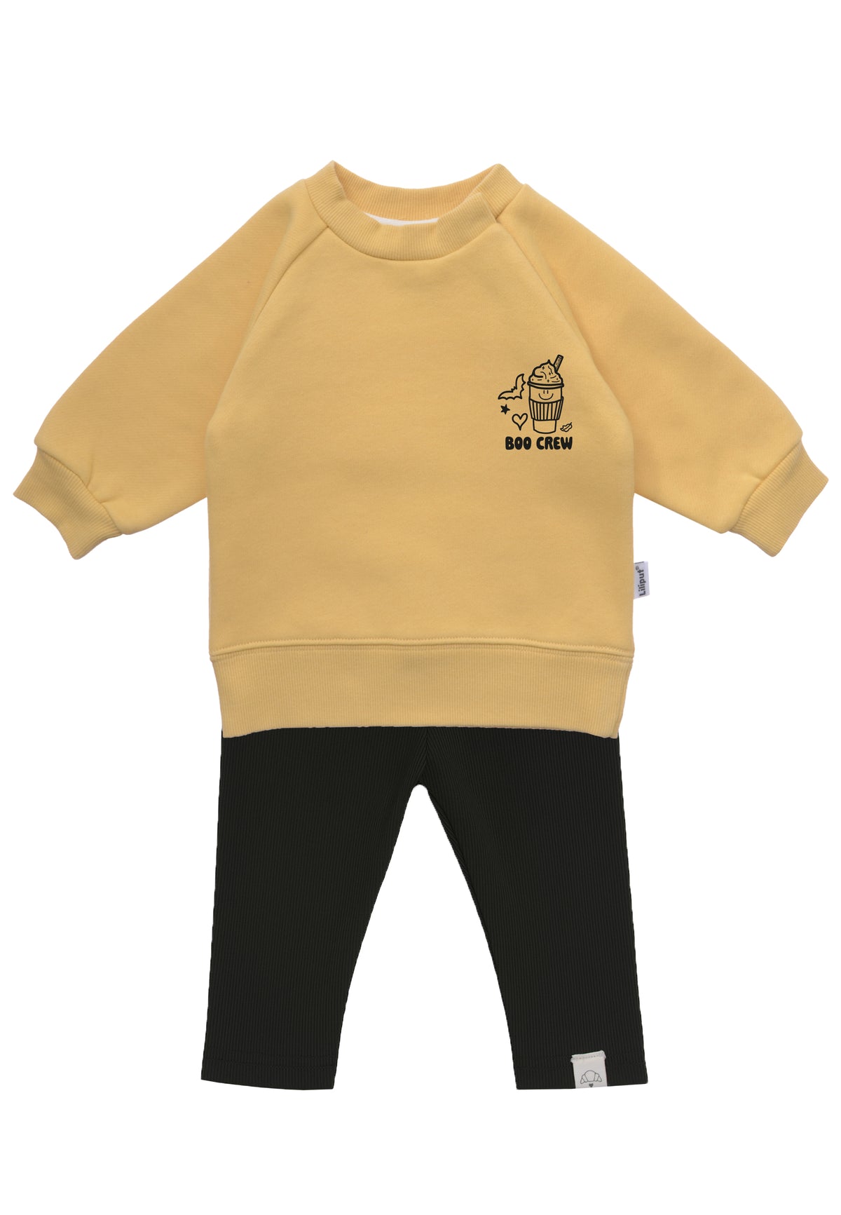 2tlg. Set mit Sweatshirt "Boo Crew" in gelb und schwarzer Leggings
